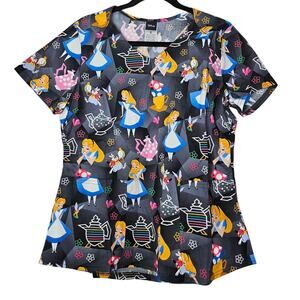 NEW Tooniforms M Alice in Wonderland Disney Scrub Top Medical Professional